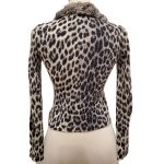 Back view of pre-owned Blumarine Animal Print Sweater, with fur collar.