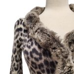 Close up of details of pre-owned Blumarine Animal Print Sweater, with fur collar.
