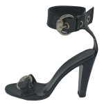 Pre-owned Gucci Patent Leather Strappy Sandals in black, with adjustable buckles.