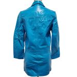 Back view of pre-owned Versace Jeans Leather Jacket & Skirt Suit in blue.