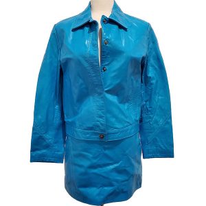Pre-owned Versace Jeans Leather Jacket & Skirt Suit in blue.