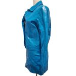 Side view of pre-owned Versace Jeans Leather Jacket & Skirt Suit in blue.