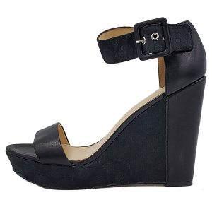 Pre-owned Coach Black Jerri Wedge Sandals in black, with logo print on wedges.